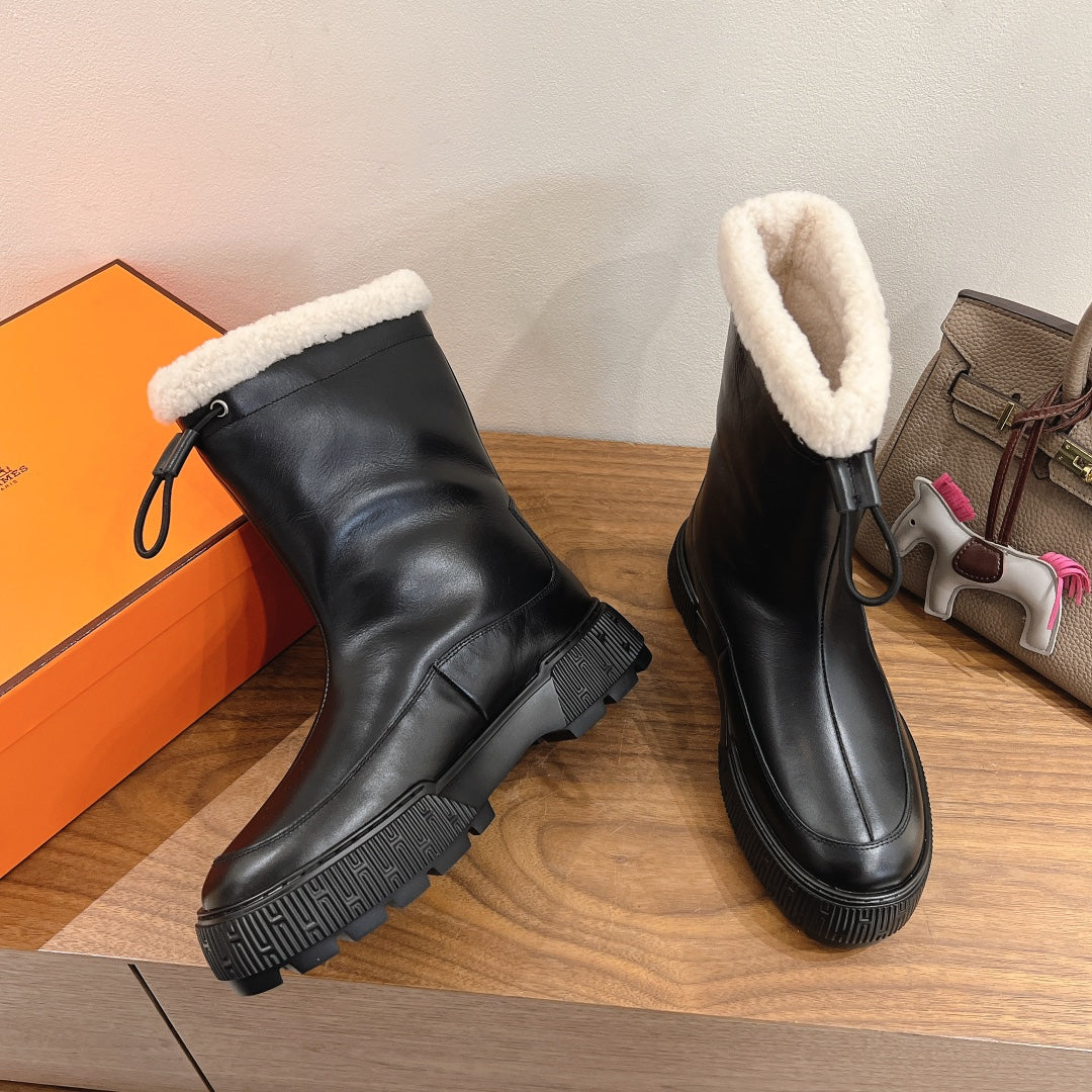 Классические шерстяные сапоги Hermes 2024 — черные