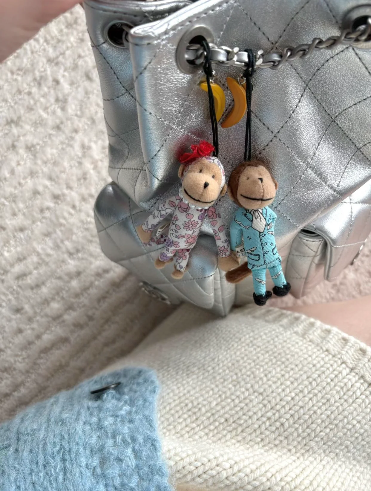 Рюкзак Chanel 25c на завязках - серебристый