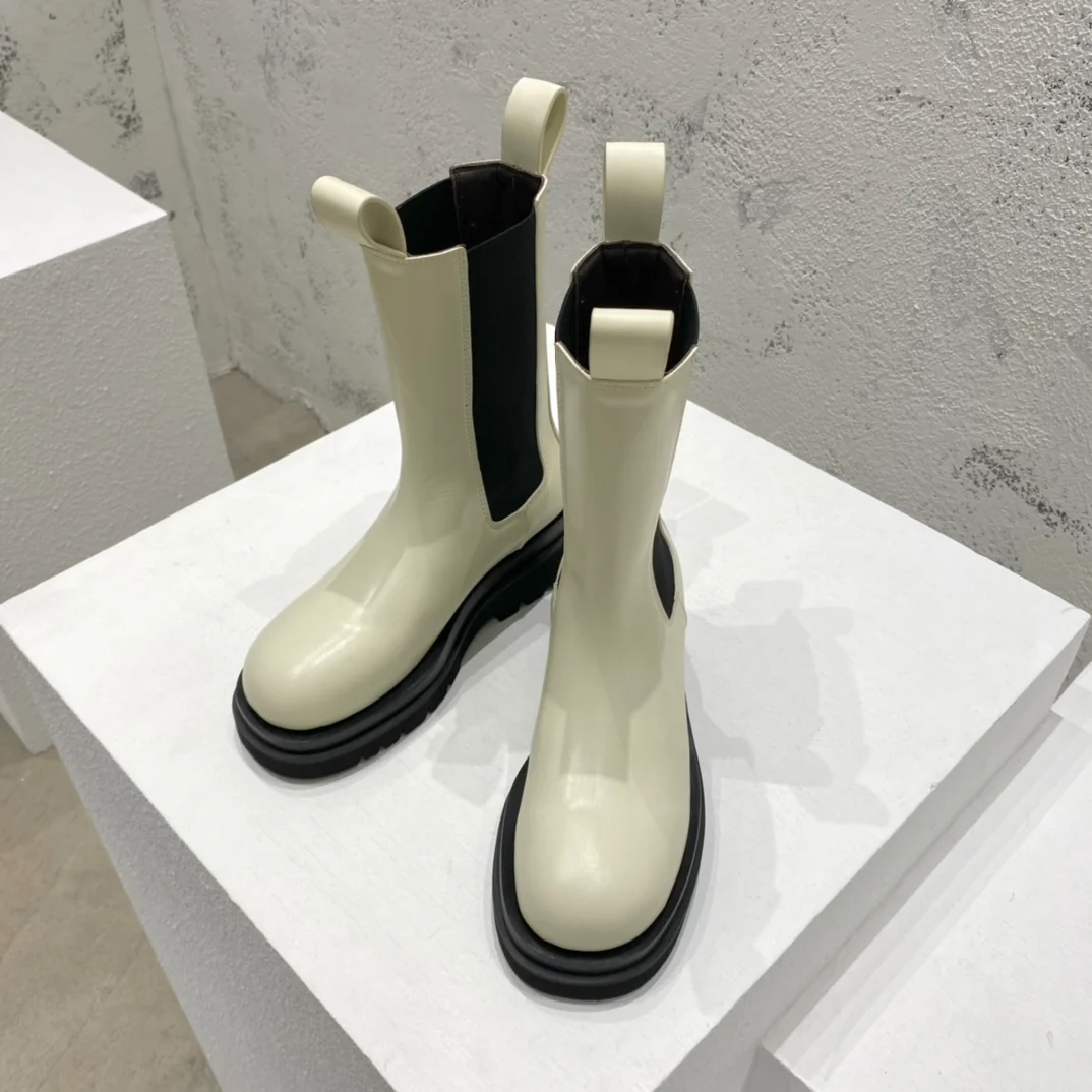 BV-22ss - Британские ретро-сапоги до середины икры - Унисекс - Белые с черной подошвой