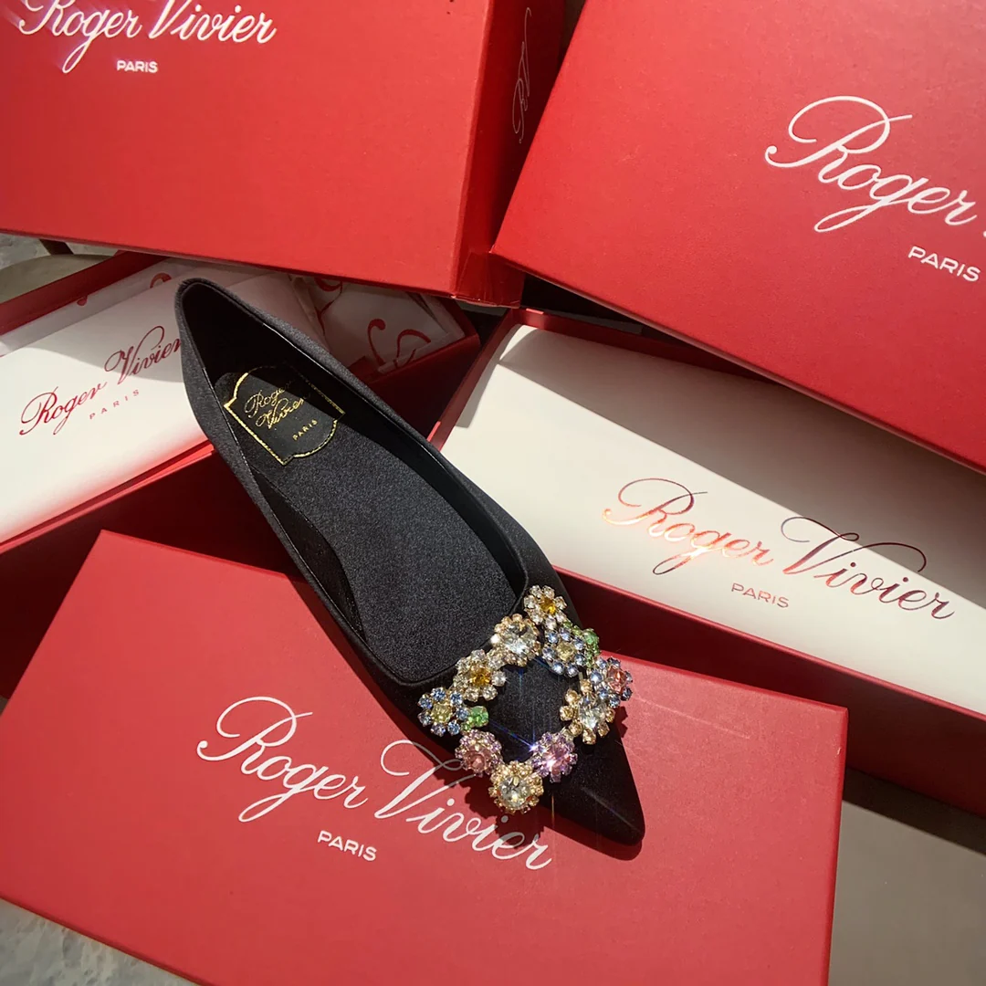 RV-Плоское дно-Шелковая пряжка со стразами-Черный-1