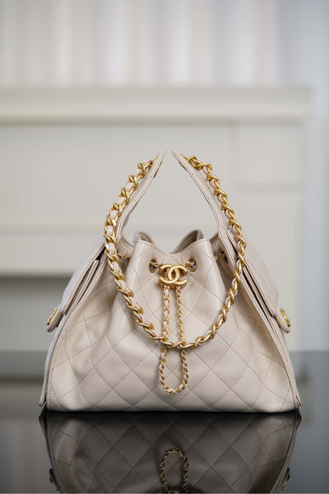 Сумка Chanel 25s 25bag Caviar Drawstring Hobo Small - Off-white