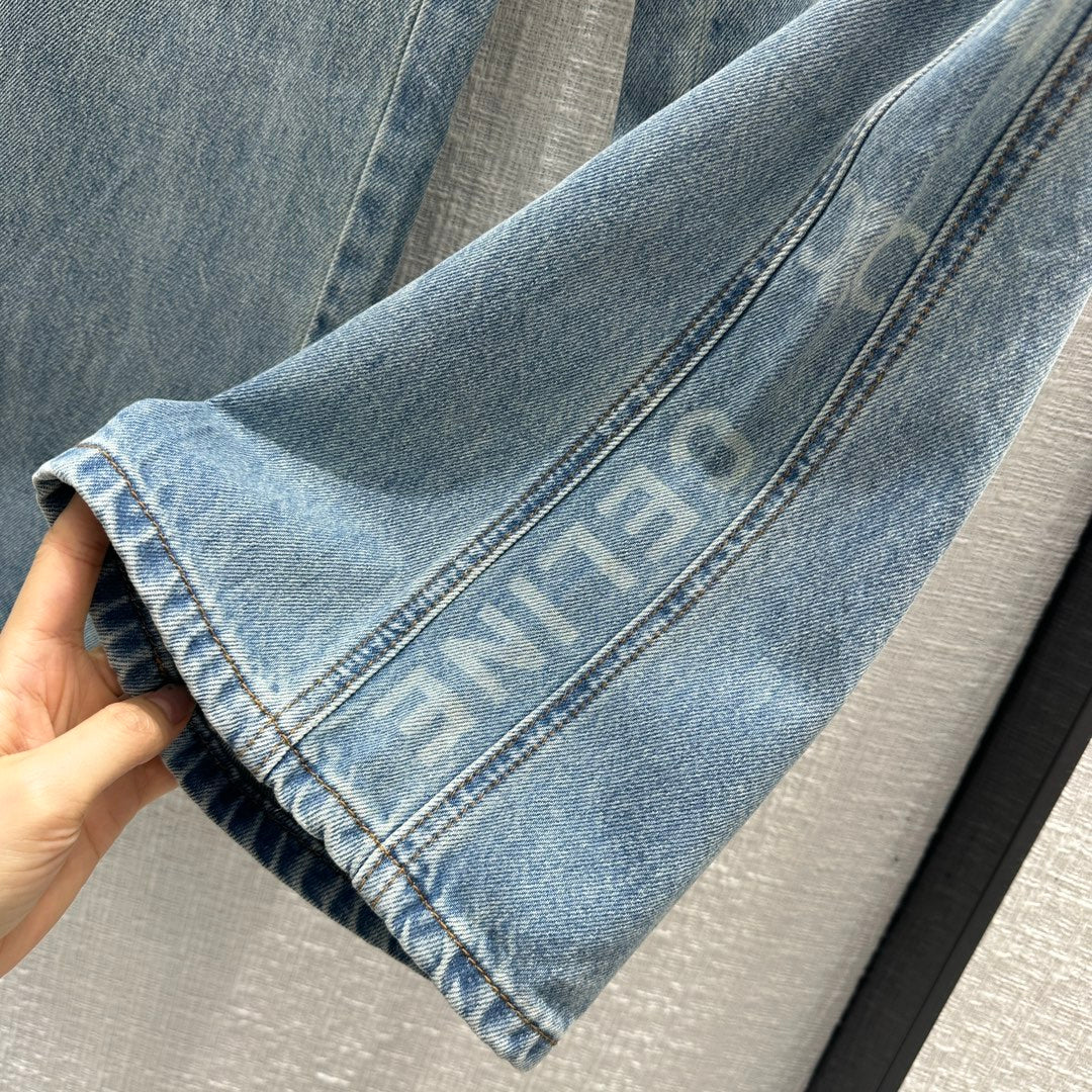 Celine 2403-24 Новинка ранней весны: джинсы прямого кроя с боковым принтом