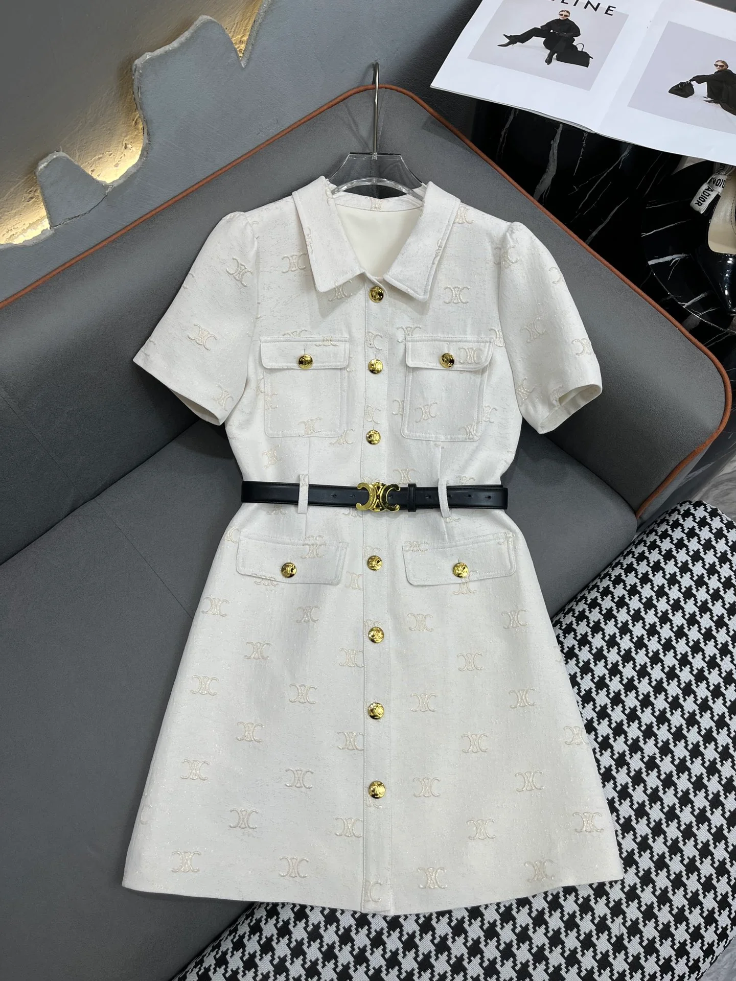 Платье Celine 2403-24ss весна/лето, новое, с отложным воротником, белое.