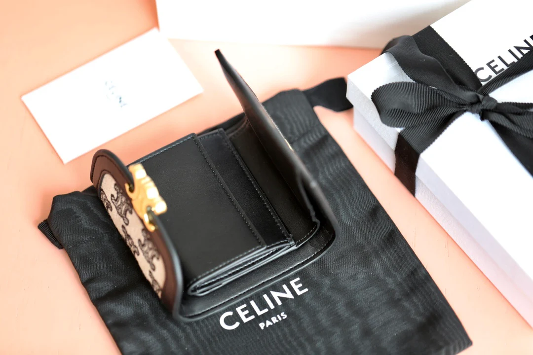 Маленький тканевый кошелек CCELINE Triomphe с вышивкой - черный