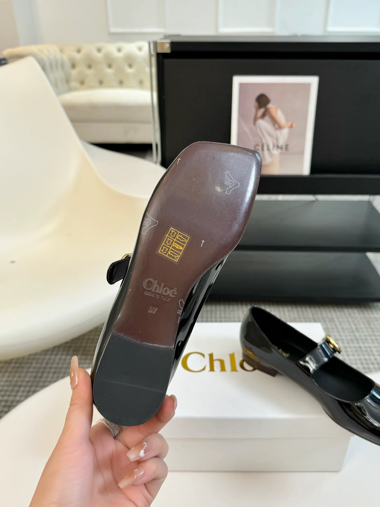 Туфли-мэри-джейн Chloe 2024 с квадратным носком - черные