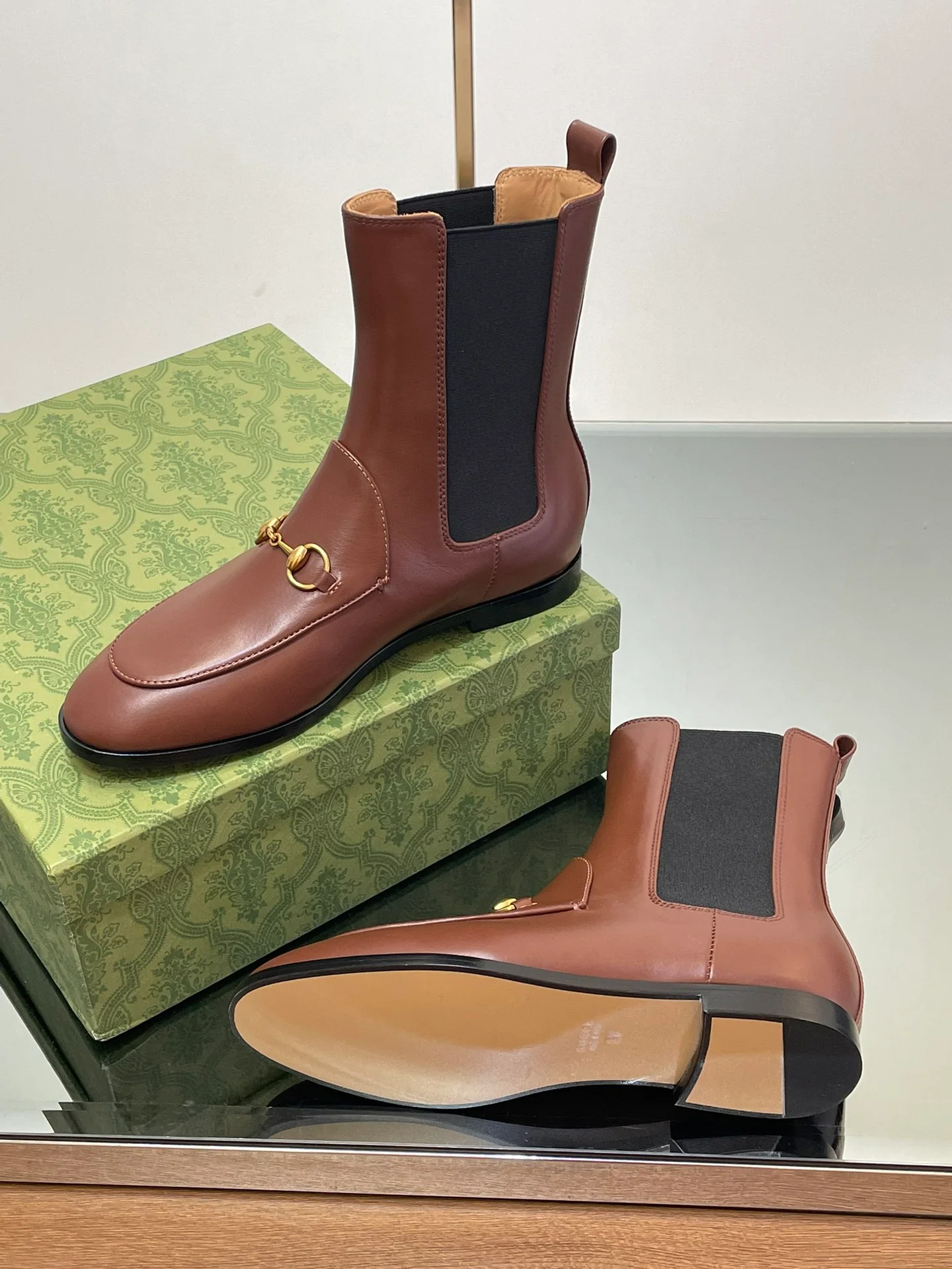 Кожаные сапоги для верховой езды Gucci 2024 - Кофейно-коричневые