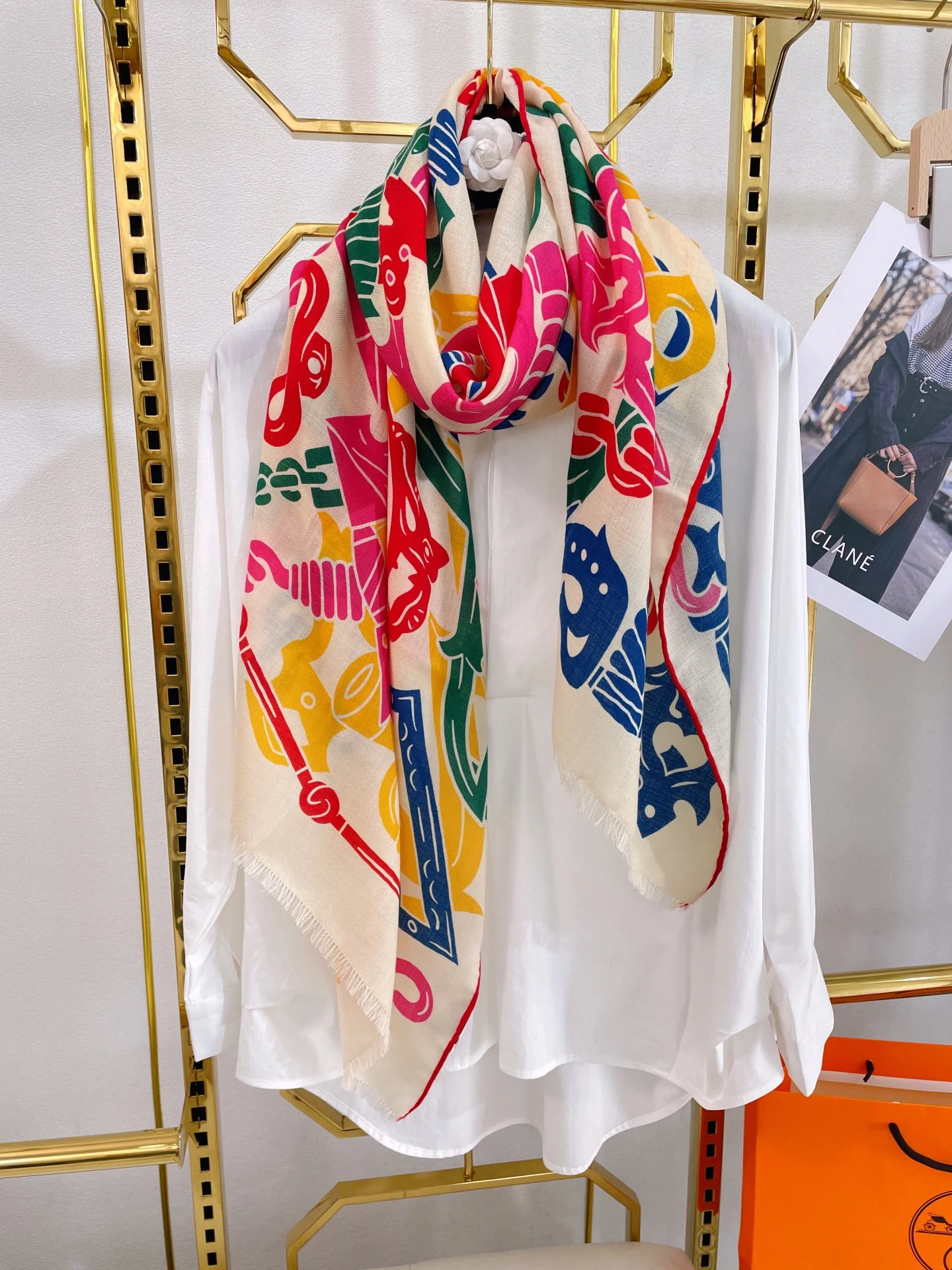 Шарф Hermes Line - 180 см - 63 см - 70 см - Кашемир - 30 см - Шелк - 1 см