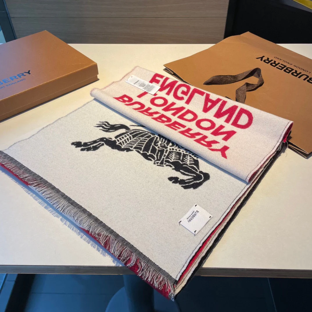 Классический двусторонний шарф Burberry для верховой езды - 34 см - 195 см - 100% кашемир