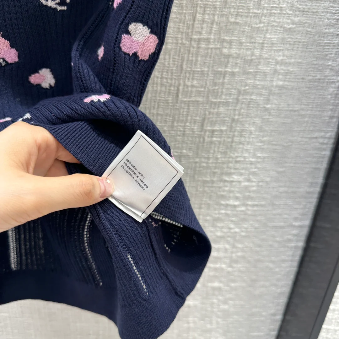 Chanel 2403 - Ажурный ребристый вязаный жилет - Синий