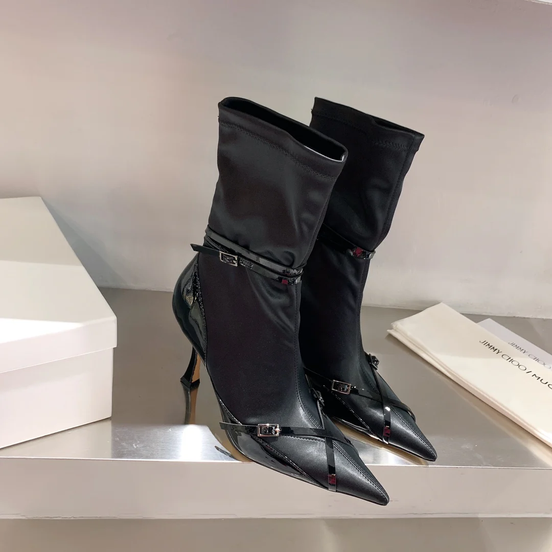 Ботинки Jimmy Collaboration — с острым носком, на шпильке, с застежкой-молнией на петлях.