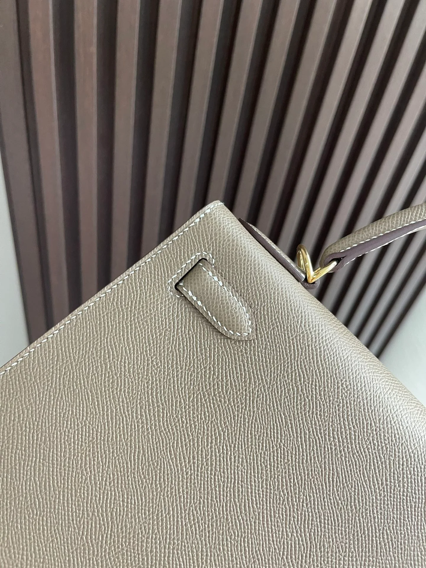 Hermes Kelly 28 Epsom Outer Seam Elephant Grey Gold Buckle