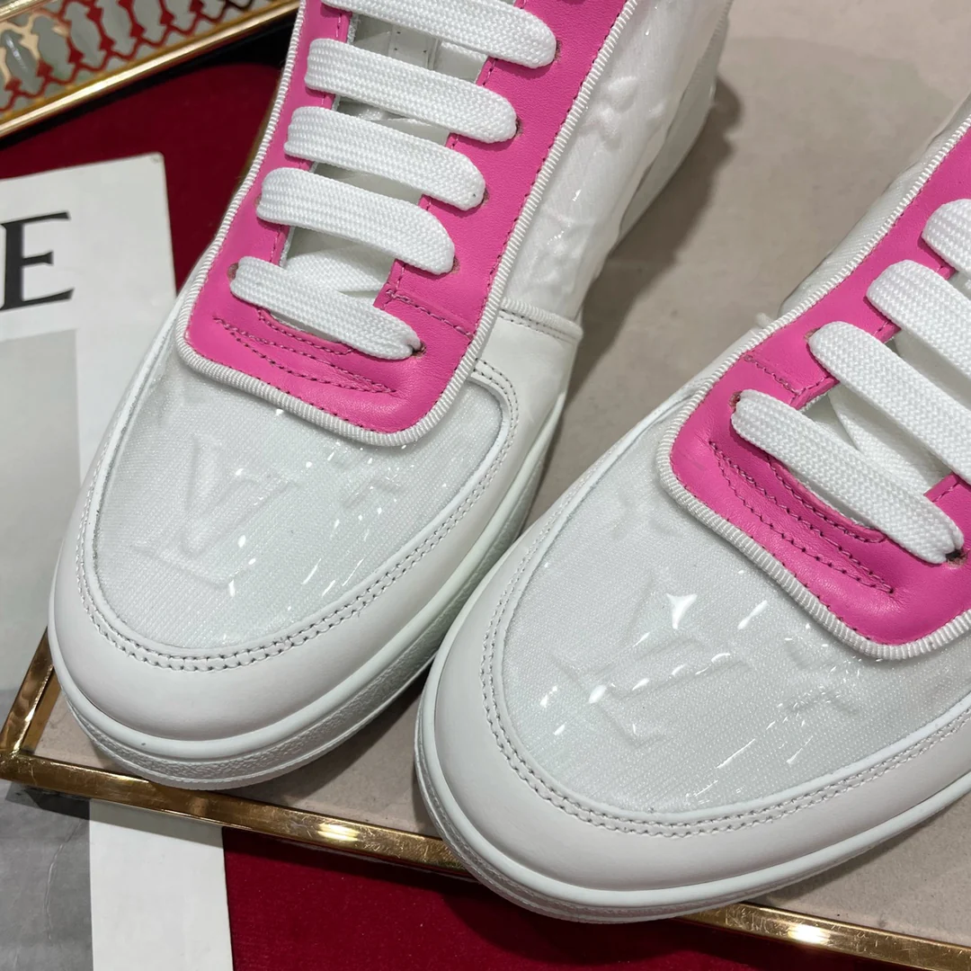 Обувь LV - кроссовки LV - высокие - повседневная обувь - розовые