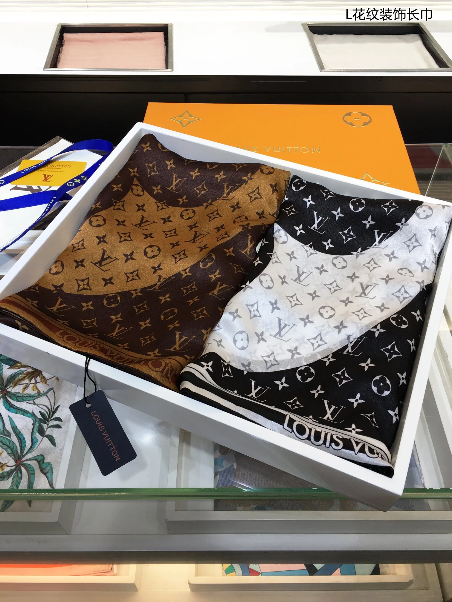 Длинный шарф из тутового шелка LV-100 с узором - 60 см - 175 см