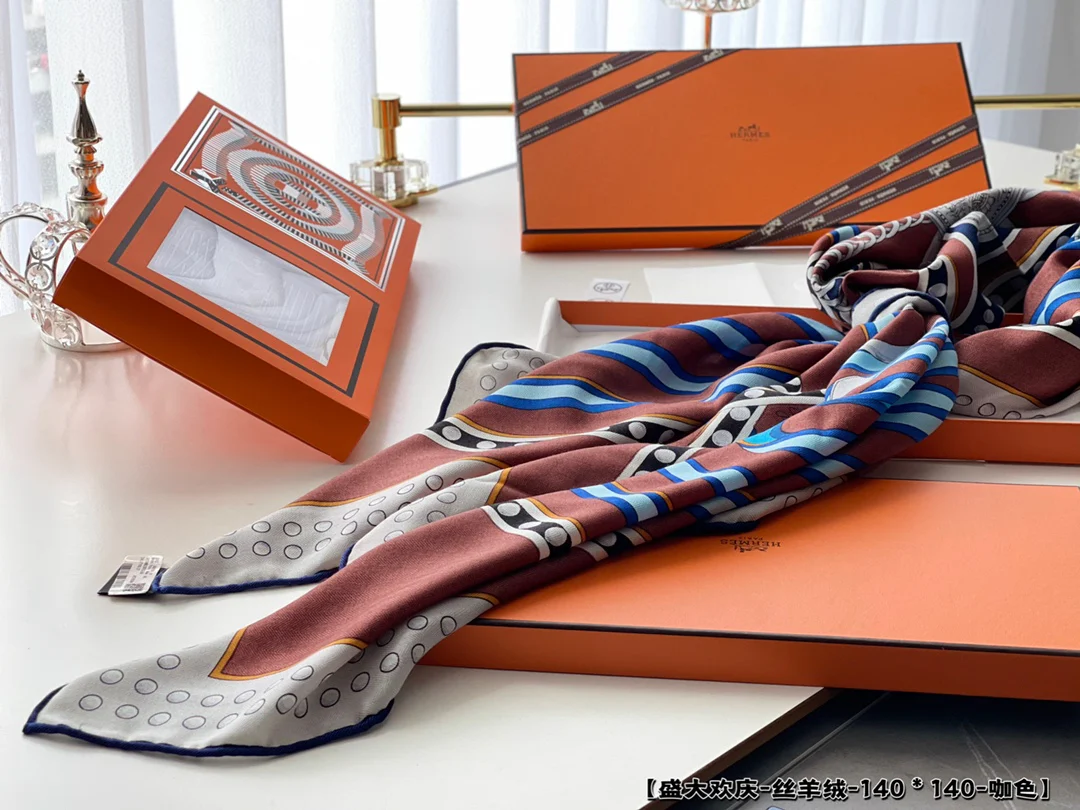 Hermes Grand Celebration - 140 шелковый кашемировый шарф