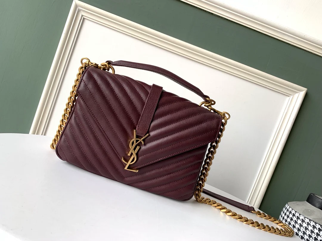 Сумка-мессенджер YSL Mormont - Маленькая - Бордовая с золотой фурнитурой