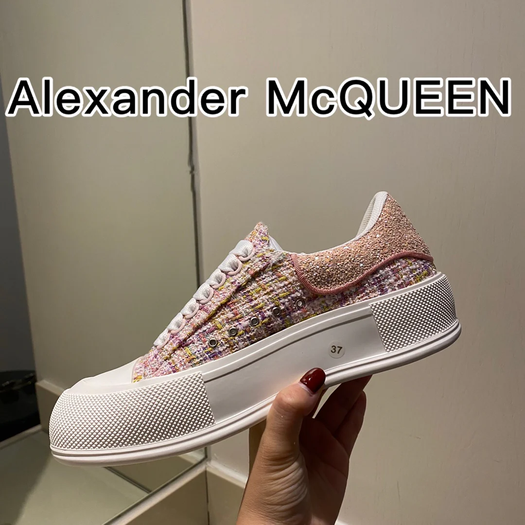 McQueen - Верх из шерсти - Подошва сзади - Кедны - Блестки - Розовый