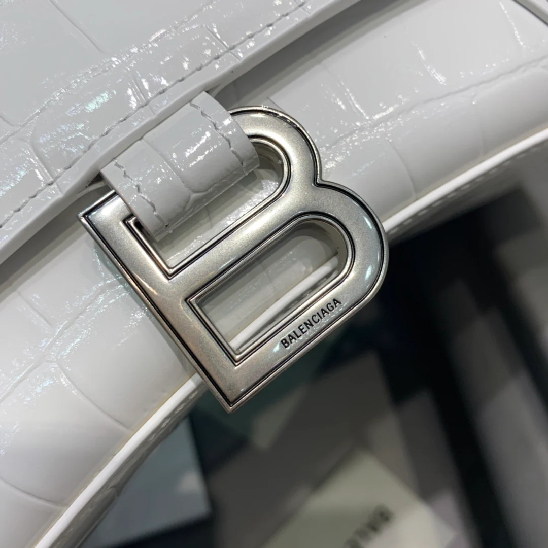 Сумка Balenciaga Hourglass - белая с крокодиловым принтом