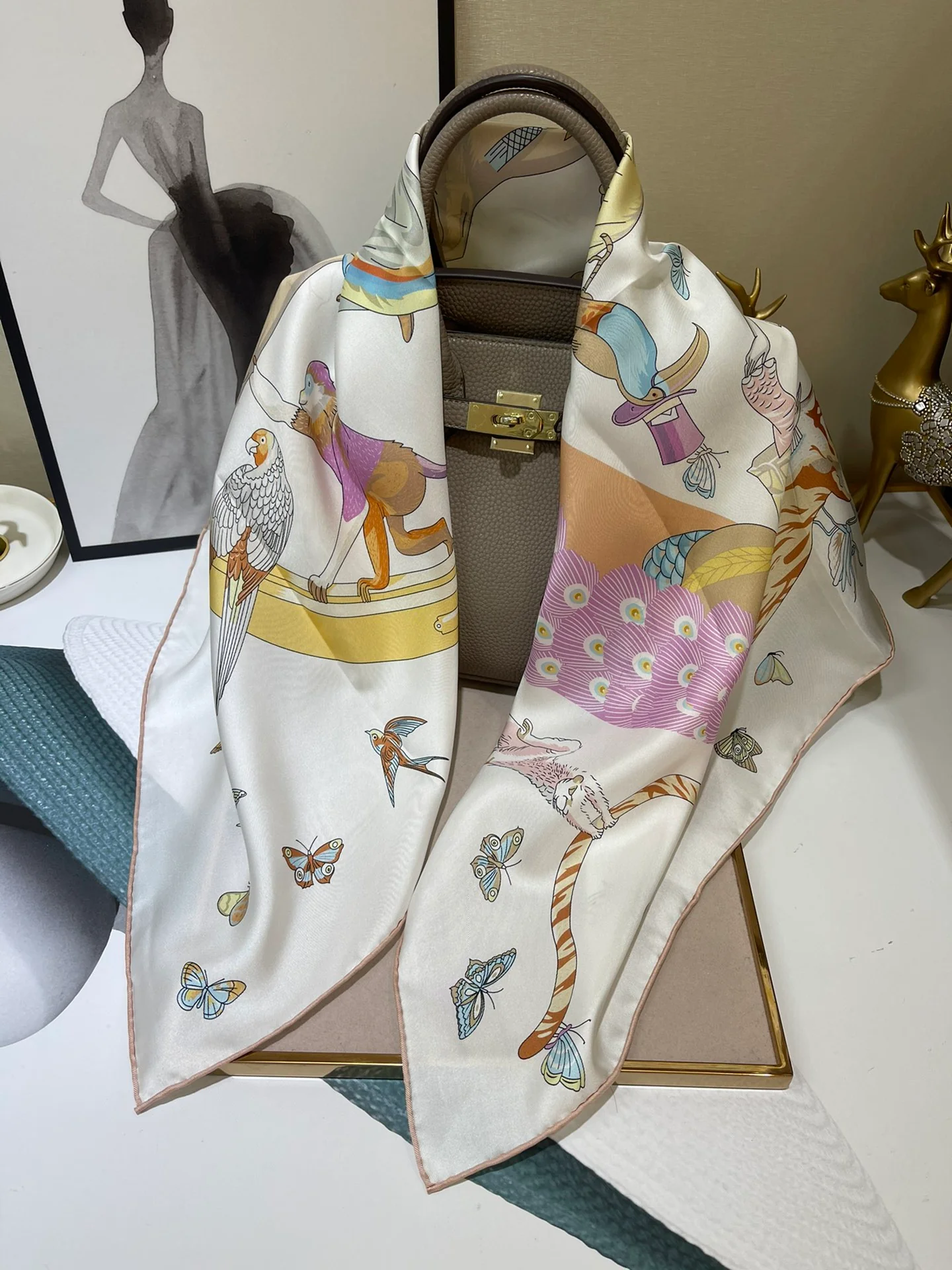 Шелковый шарф Hermes 90 - 100% шелк тутового дерева