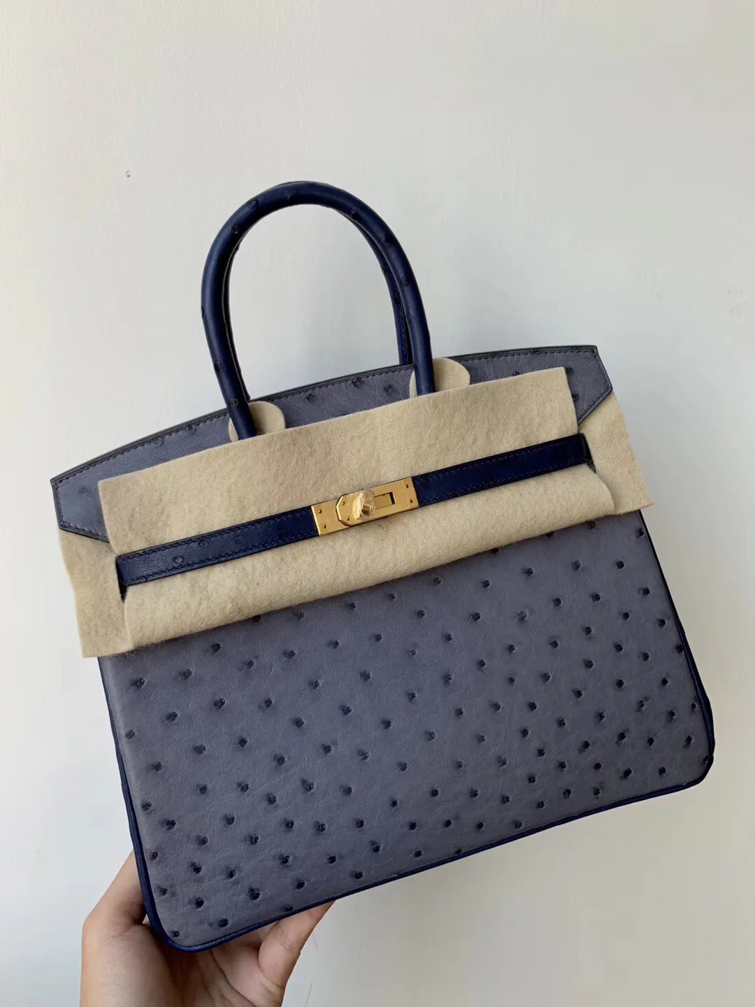 Hermes Birkin 25, пряжка из страусиной кожи с золотой отделкой