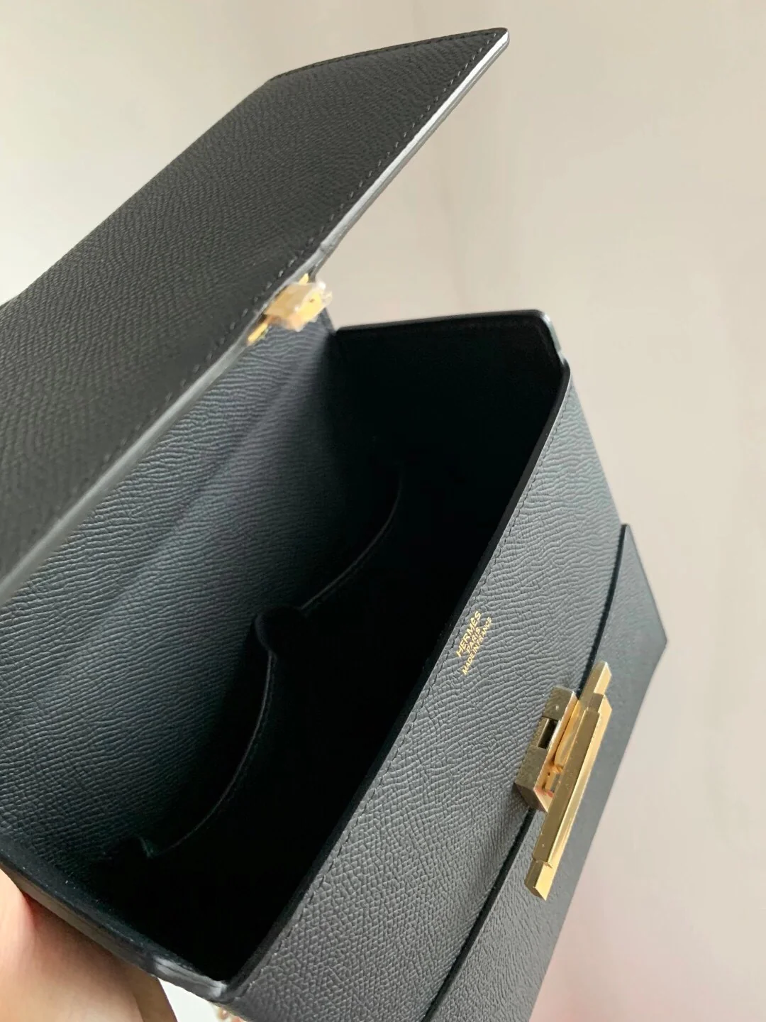 Hermes Cinhetic 24-Epsom Black with Light Gold buckle