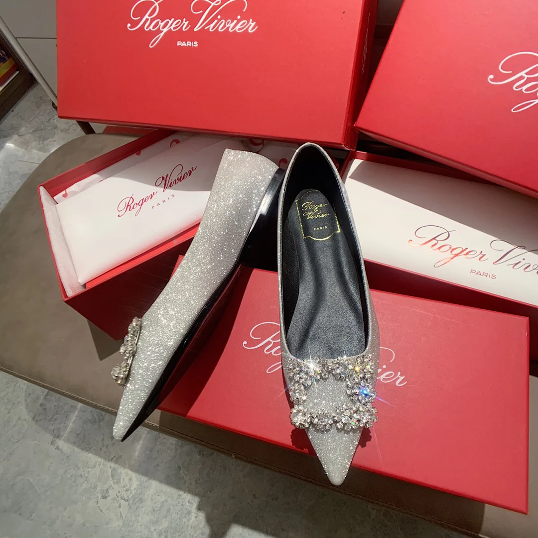 RV - Плоское дно - Шелк с пряжкой из страз - Серебристый