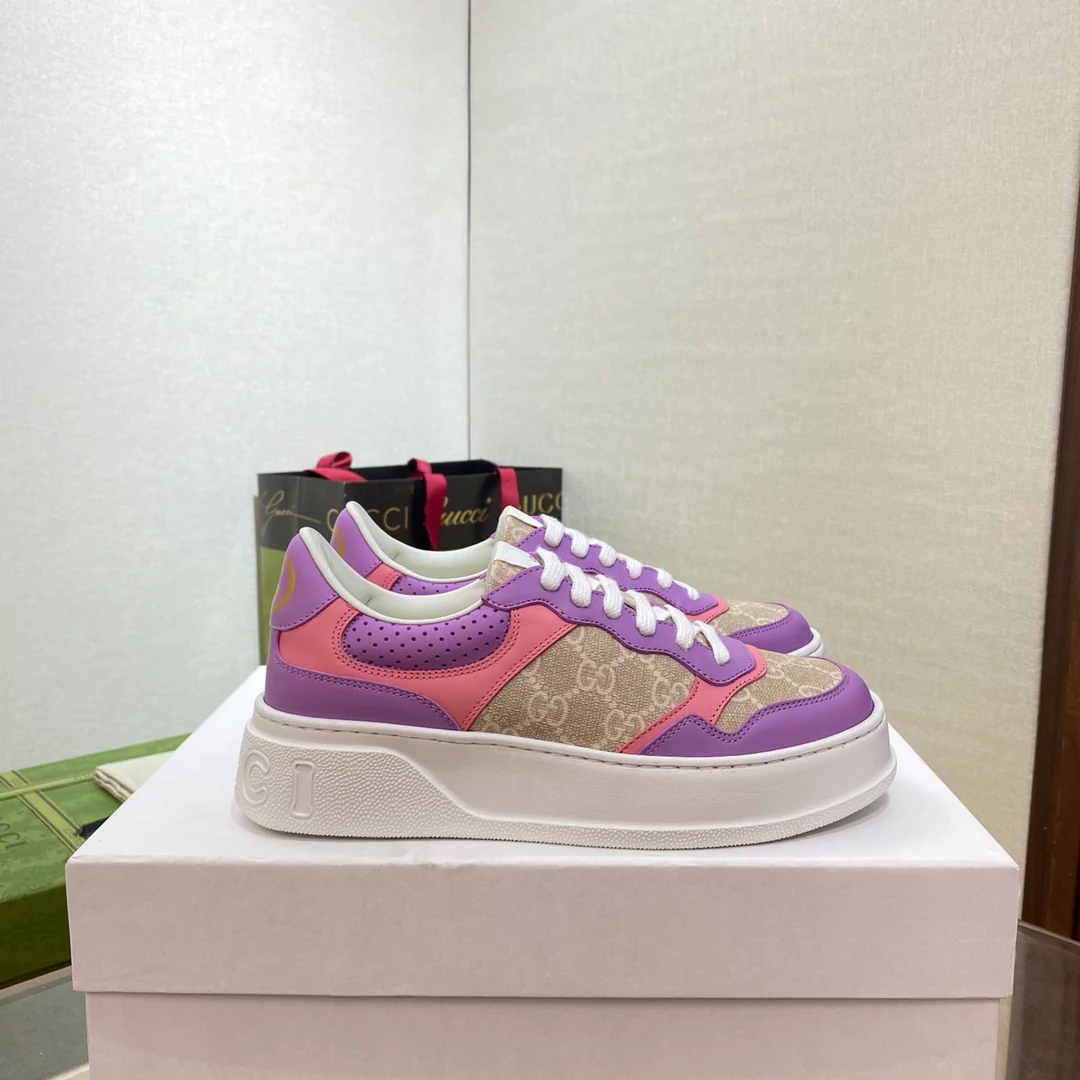 Белые кроссовки на платформе Gucci - унисекс - фиолетовые
