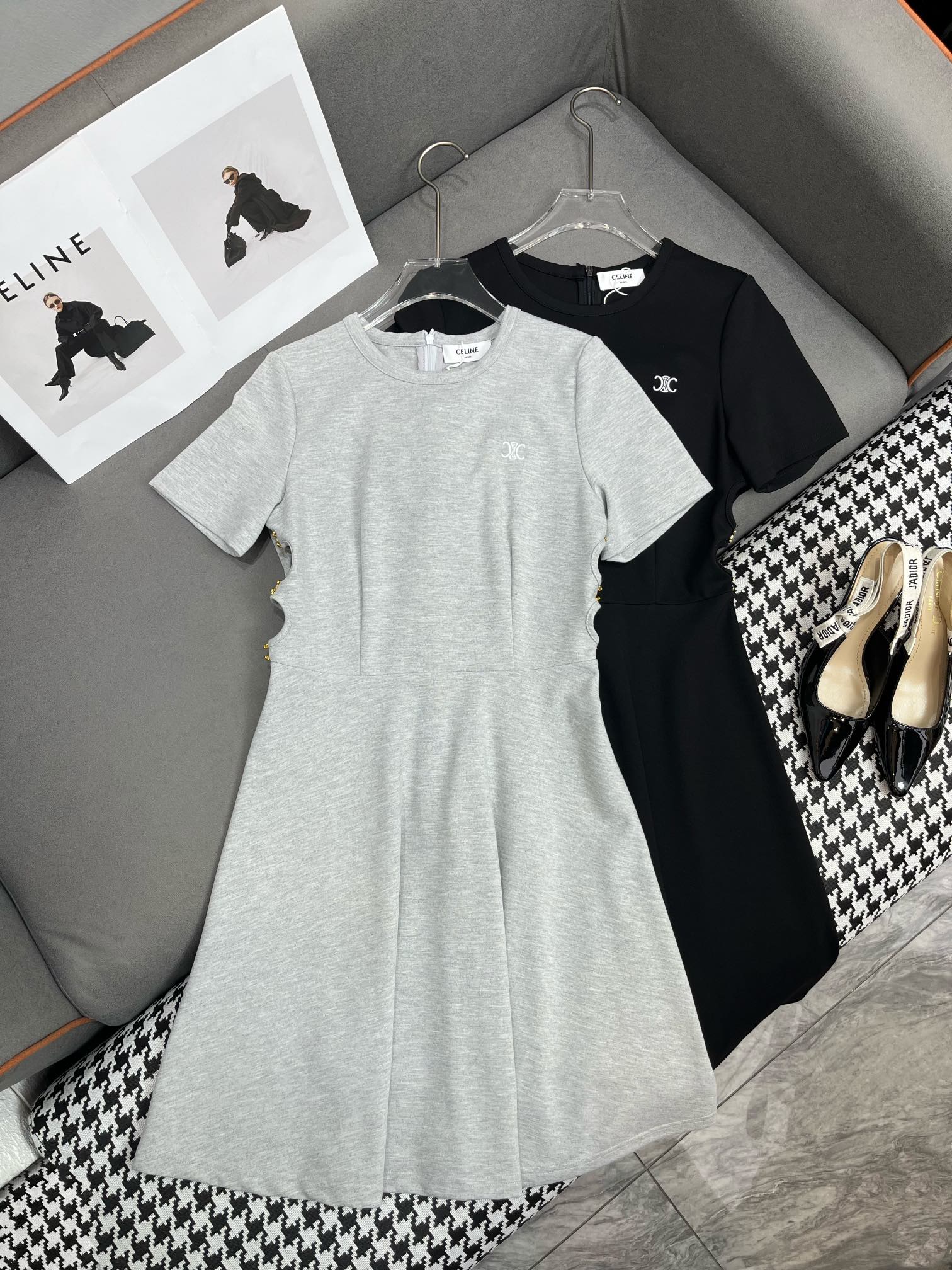 Платье Celine 2404-24ss весна/лето с рваным дизайном, омолаживающее и стройнящее, серое.