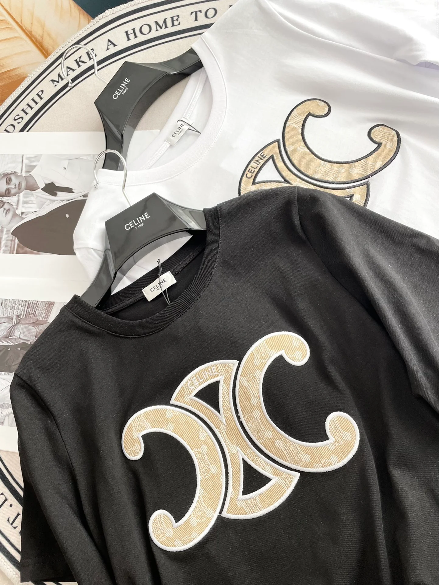 Джинсовая блузка Celine 2404 Jacquard Arc de Triomphe с коротким рукавом - черная