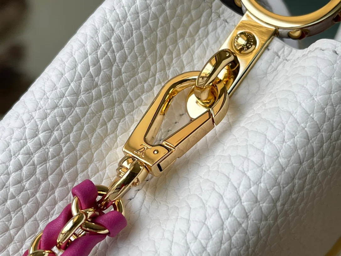 m22121-LV-Taurilon Leather-Capucines Handbag-White Wavy Bottom-Mini