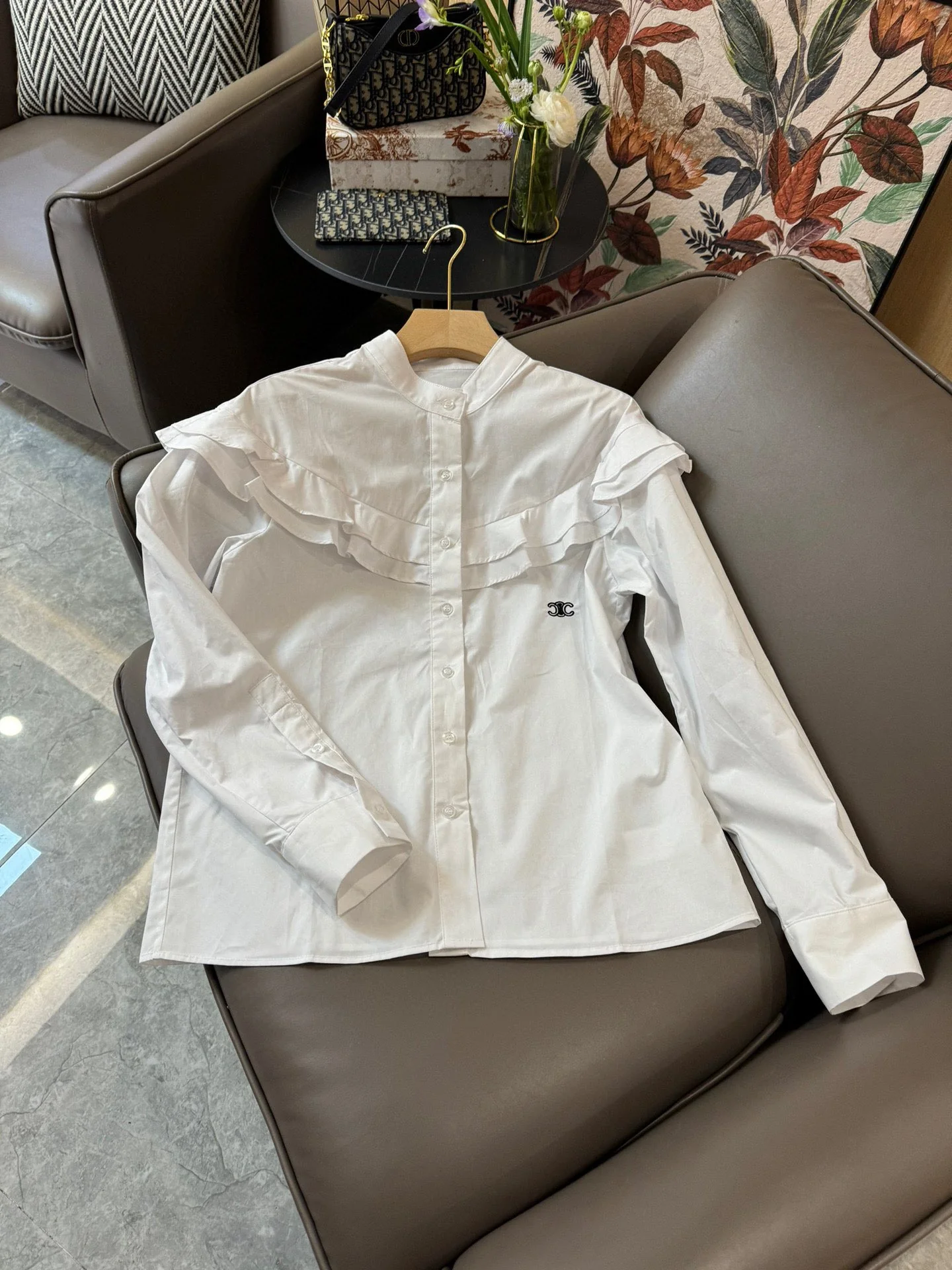 Рубашка с длинными рукавами из хлопка Celine-2403 с оборками