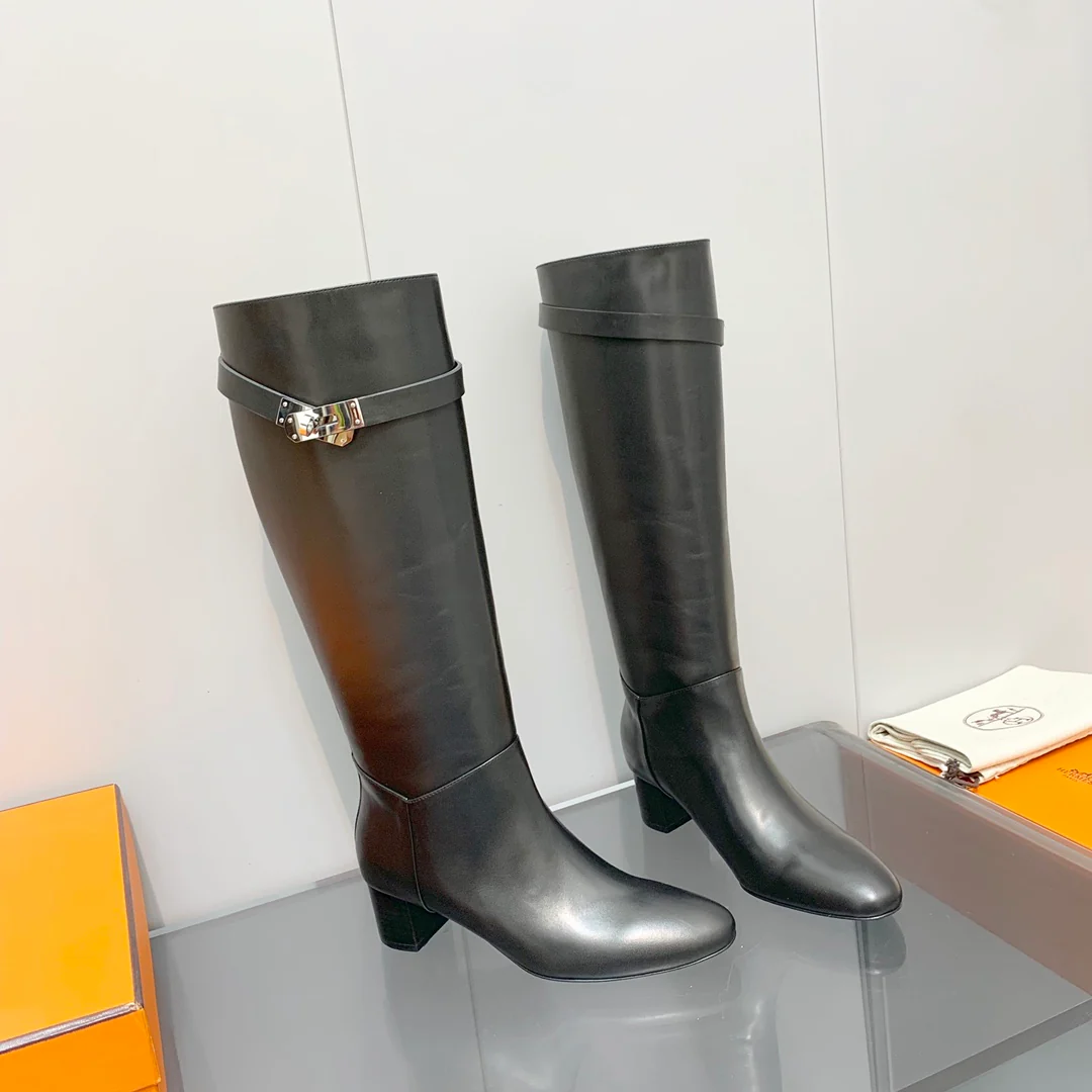 Сапоги Hermes Kelly Buckle Collection - высокие сапоги - черные