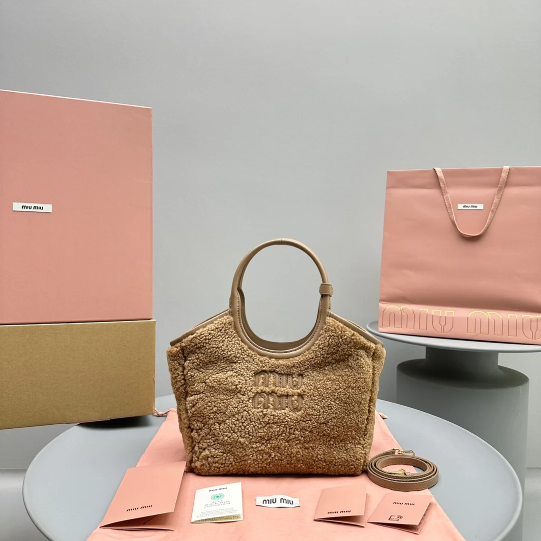 Сумка-тоут Miu Miu Ivy - овечья шерсть - маленькая - коричневая