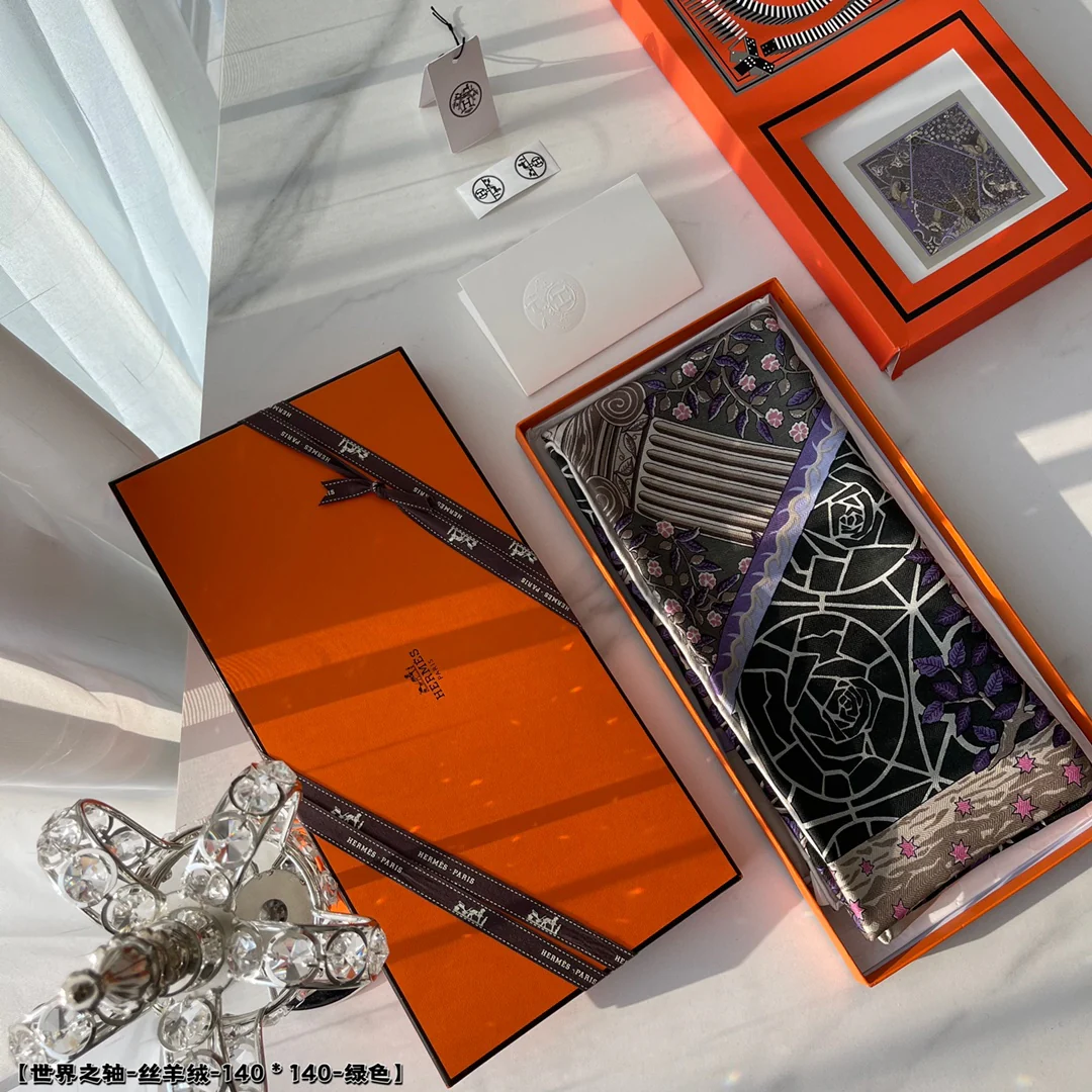 Hermes - World Axis - 140 шелковый кашемировый квадратный шарф