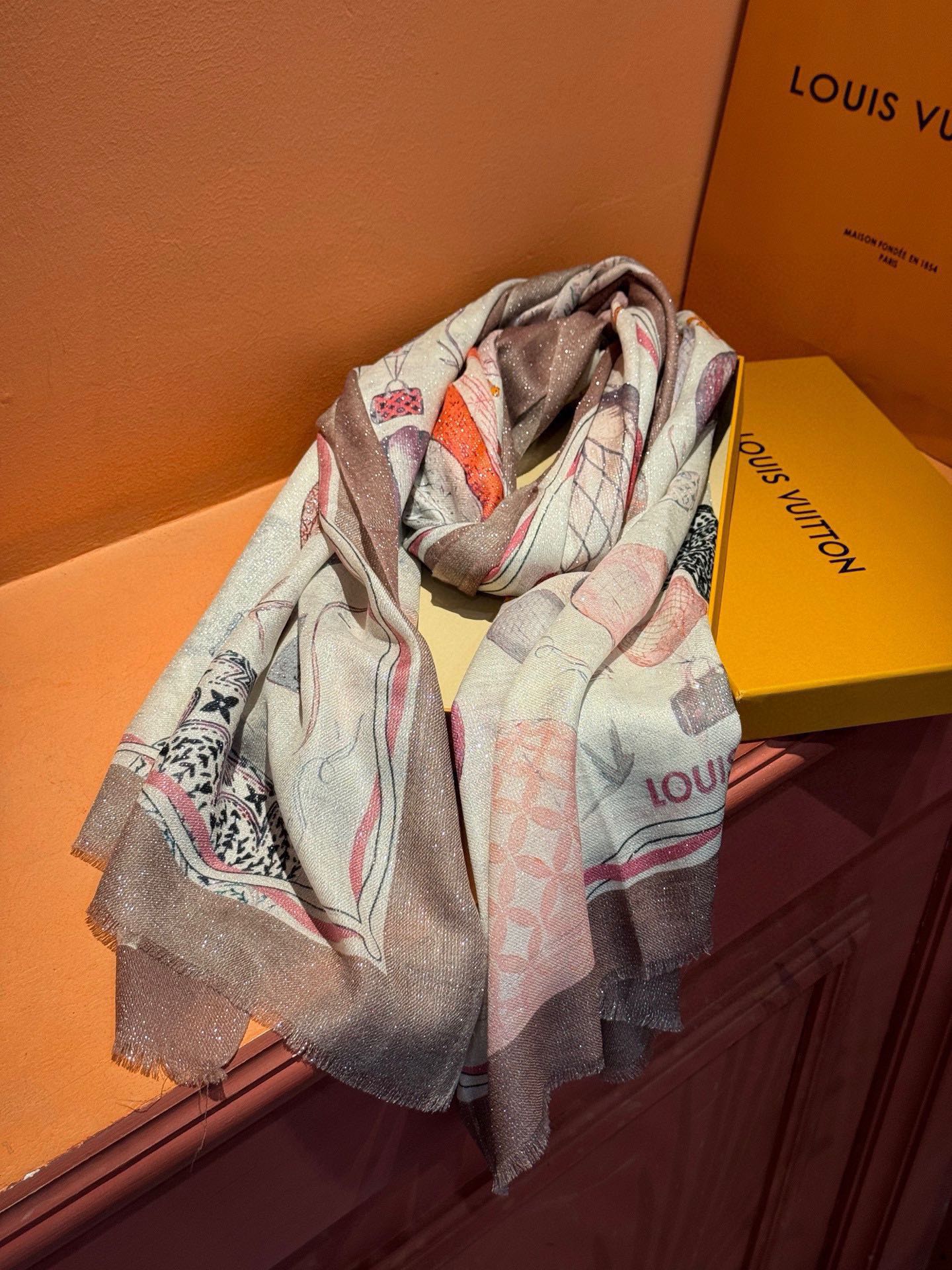 LV-2024-Длинный шарф с изображением воздушного шара-100-200-Коричневый