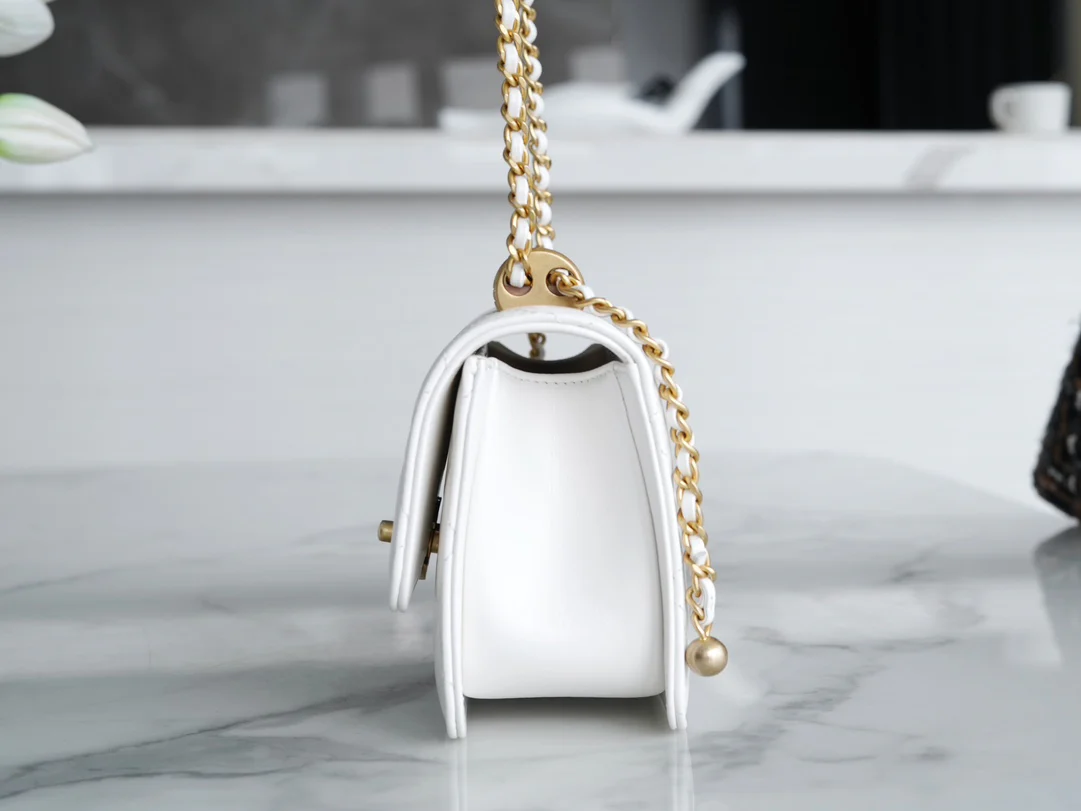 Chanel 24c Double Gold Ball CF Mini 19 White