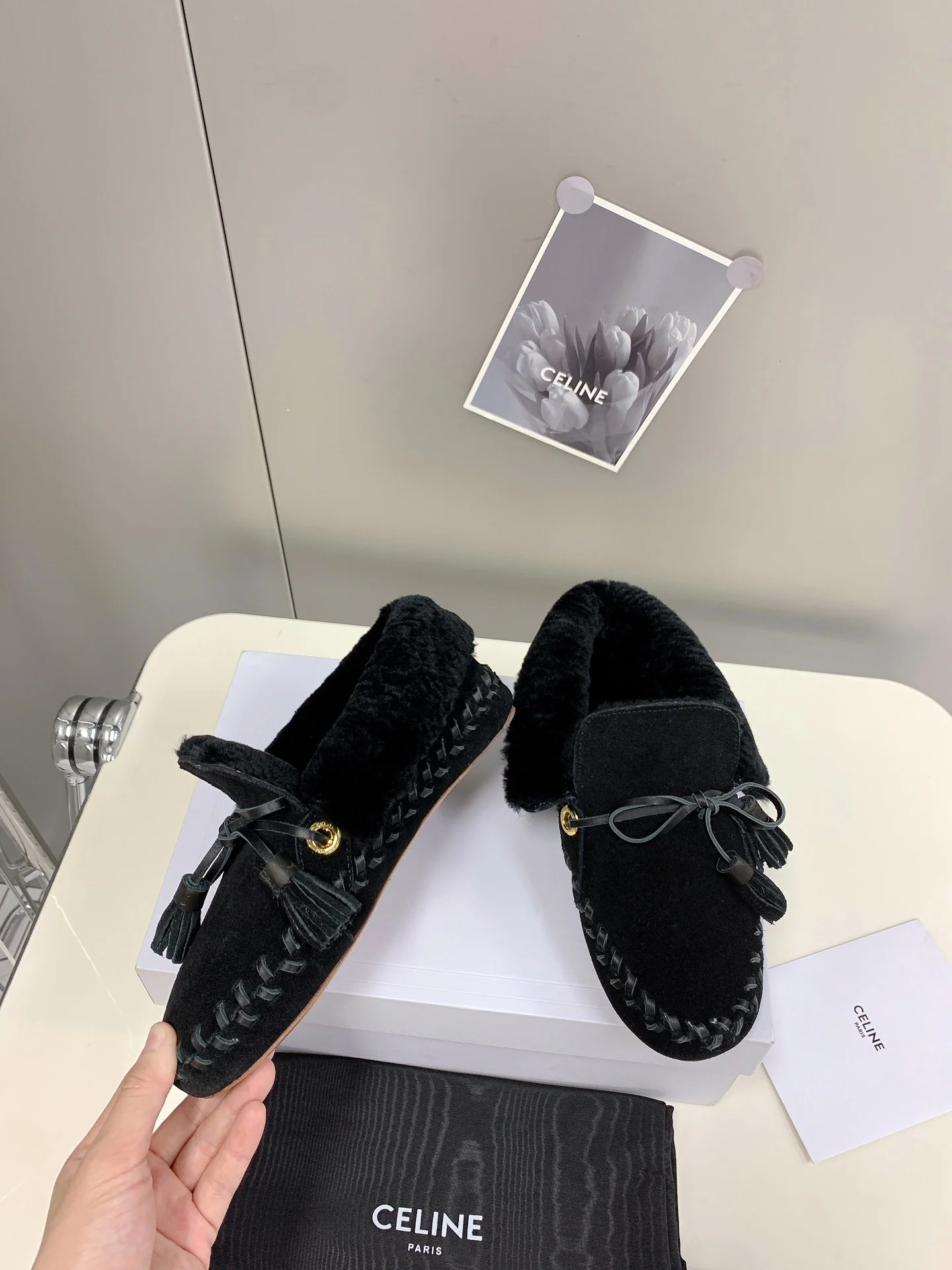 Обувь Celine - Celine - пушистые лоферы - черные