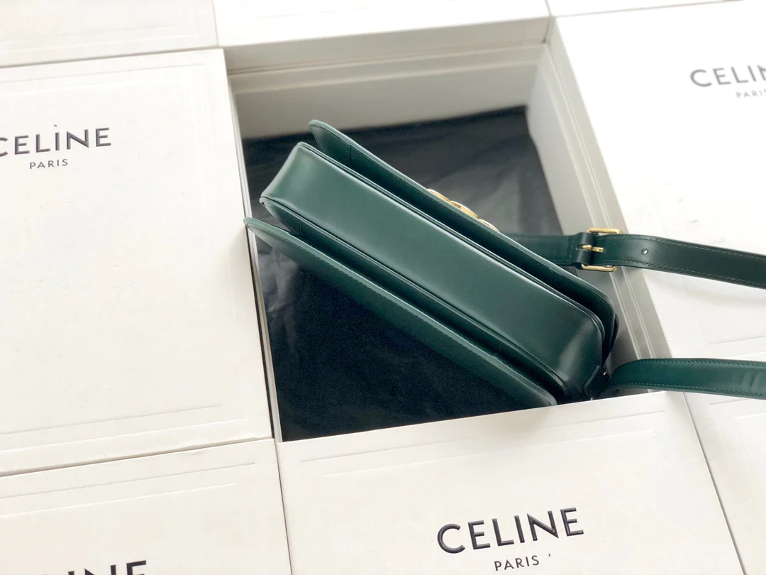Celine Triomphe Medium Calfkin Dark Green