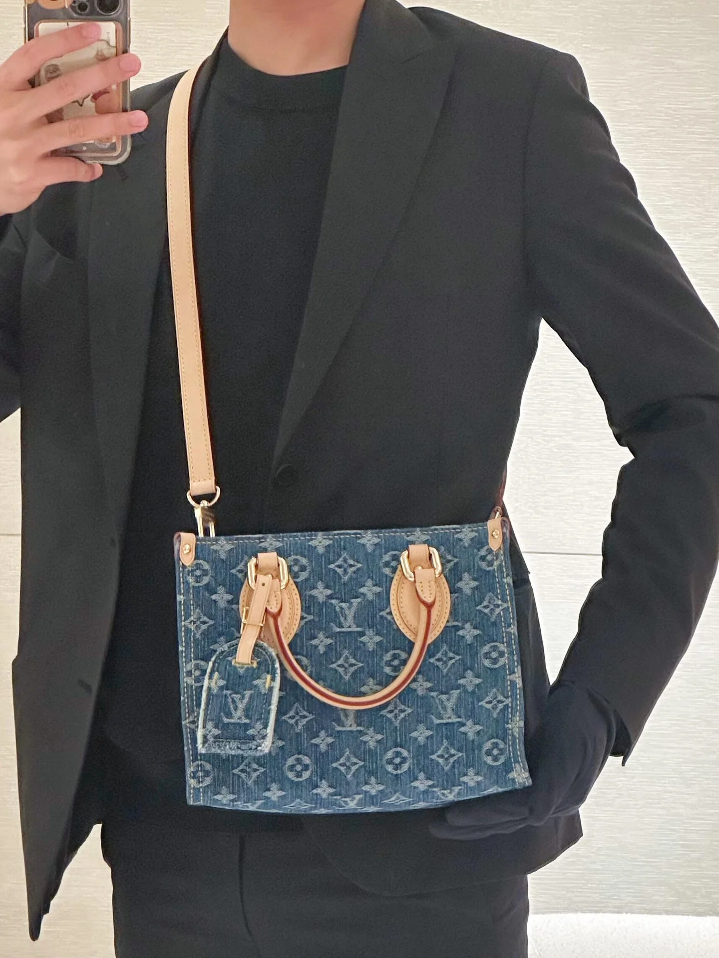 LV-m14633-onthego сумка-джинсовая синяя-маленький размер