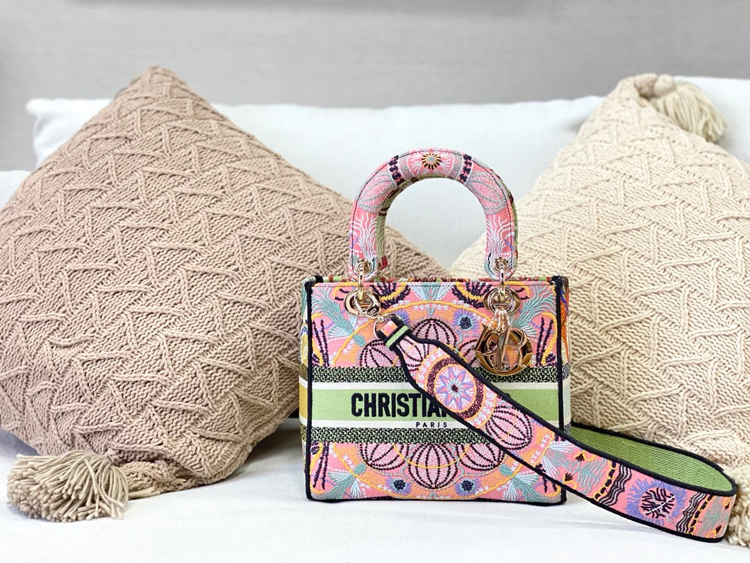 Сумка Dior Lady D Lite, 24 см, разноцветный цветочный узор.