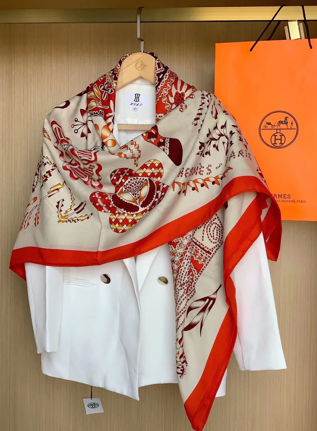 Шарф Hermes ?В ожидании Улисса? — 140 см — 70% кашемир — 30% шелк