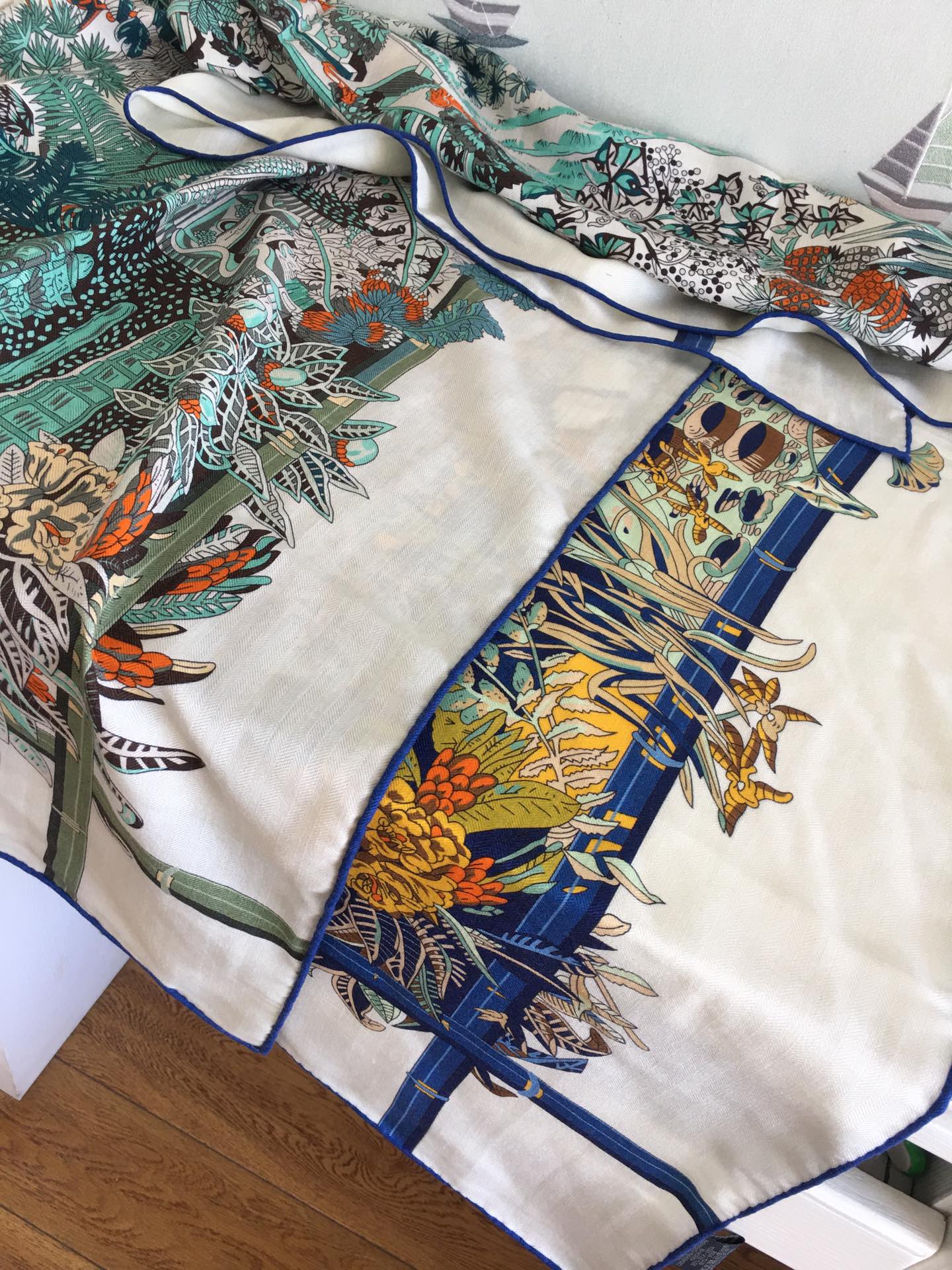 Большой двусторонний шарф Hermes - 140 см - 30 см - Шелк 70 - Шерсть