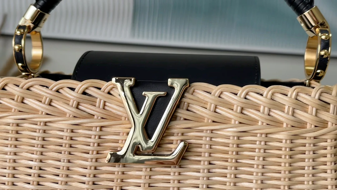 m22173-LV-Сумка через плечо в курортном стиле из бамбукового плетения - Черная