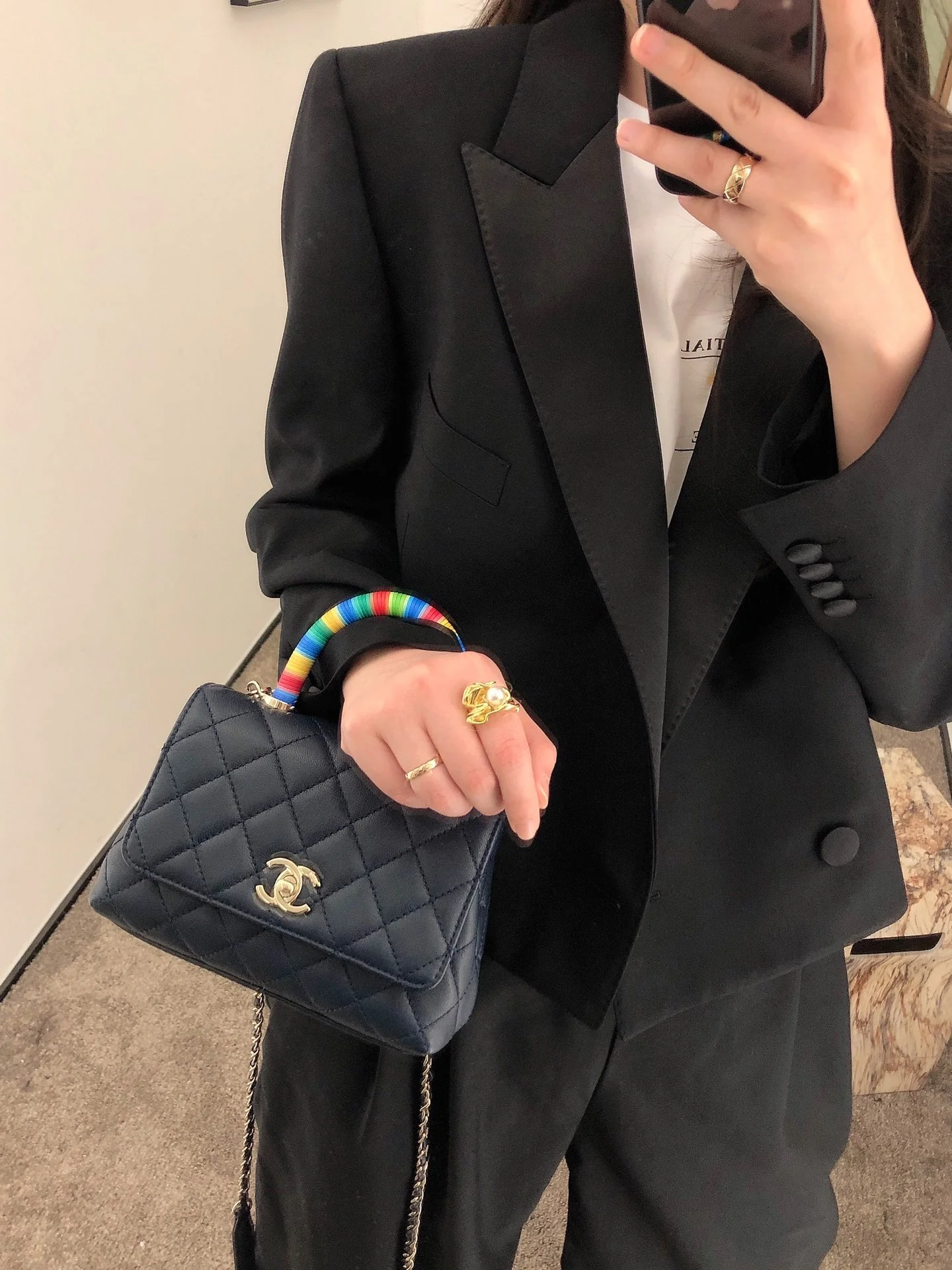 Мини-сумочка Chanel Coco Handle Rainbow Bag - темно-синяя