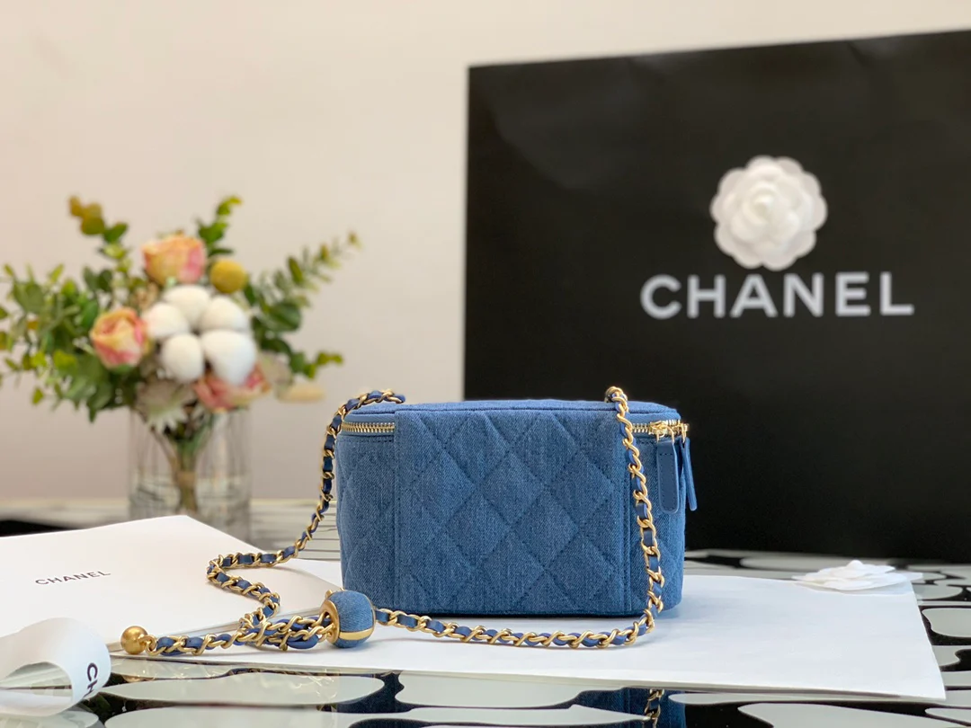 Chanel - Джинсовый золотой шарик - Квадратная коробка - Темно-синий