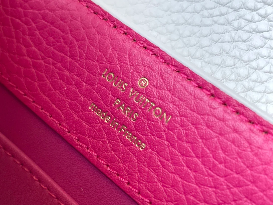 m22121-LV-Taurilon Leather-Capucines Handbag-White Wavy Bottom-Mini