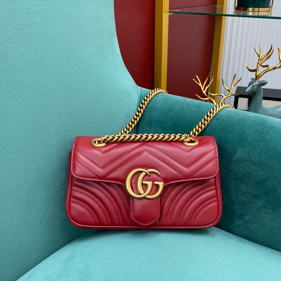 Сумка Gucci Marmont, красная, маленький размер, 22 см x 13 см x 6 см.