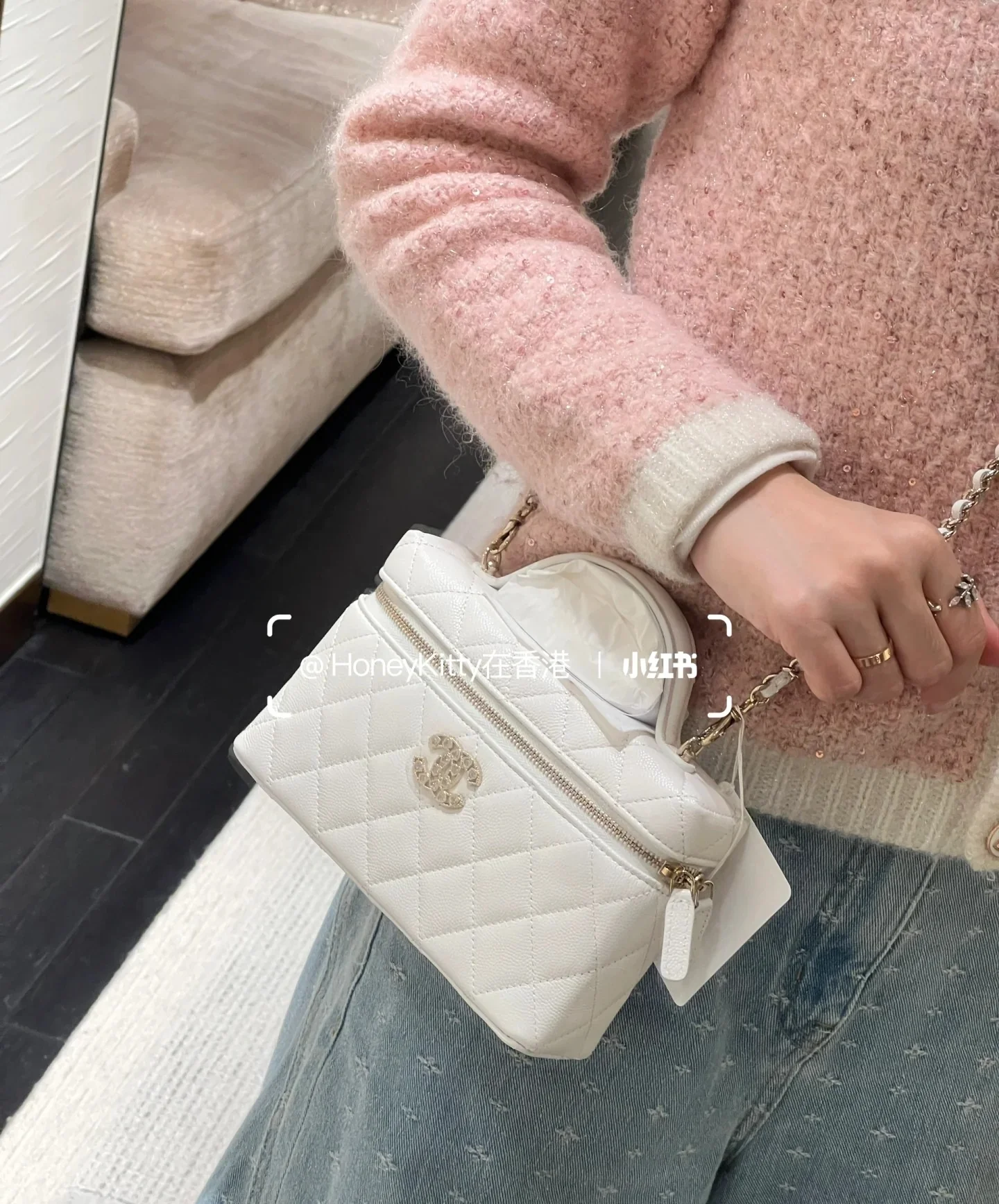 Сумочка Chanel 25p Heart Diamond LP с цепочкой - белая