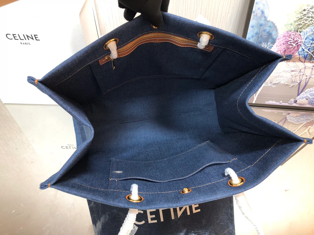 Квадратная сумка Celine-Cabas из джинсовой ткани, канваса и коровьей кожи.