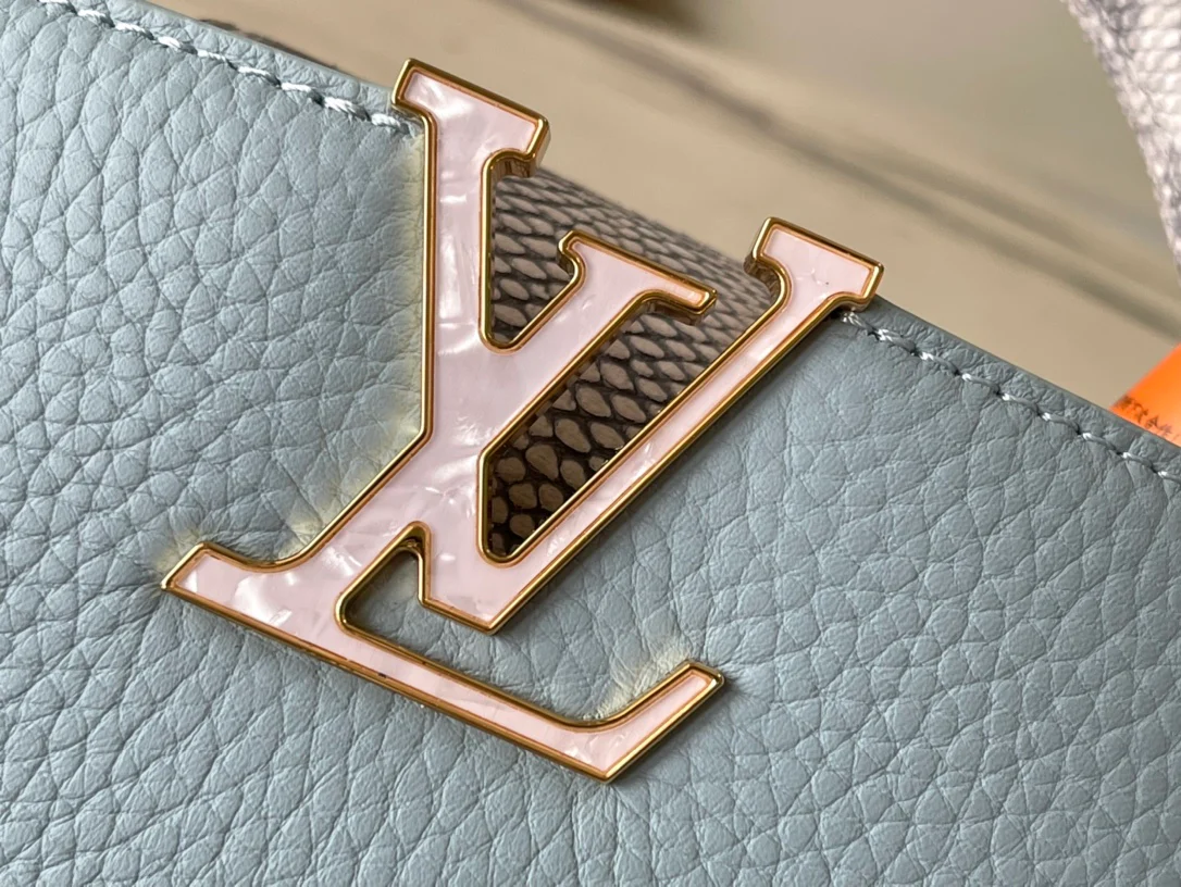 m21166-LV-Taurilon Leather-Capucines Сумка-Змеиный Синий-Мини