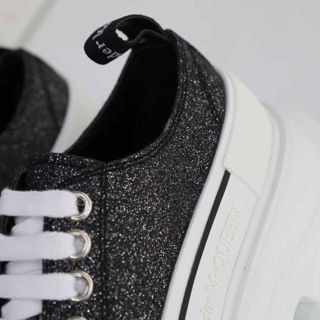 Кед на платформе McQueen - унисекс - розово-черный с блестками